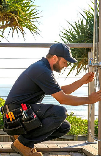 Plumber Working Outdoor Shower